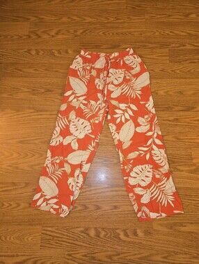 Monteau Orange and Cream Tropical Print Pull-On Pants